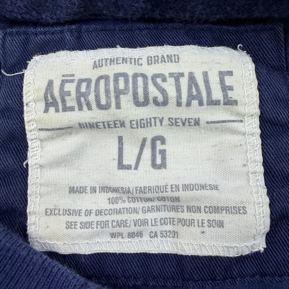 Y2K Aeropostale 1987 Aero Champs Graphic T Shirt Mens Large Navy Chenille Patch